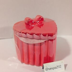 Target Bullseye Playground Valentines Heart Shaped Bow Canister Red Ceramic Jar